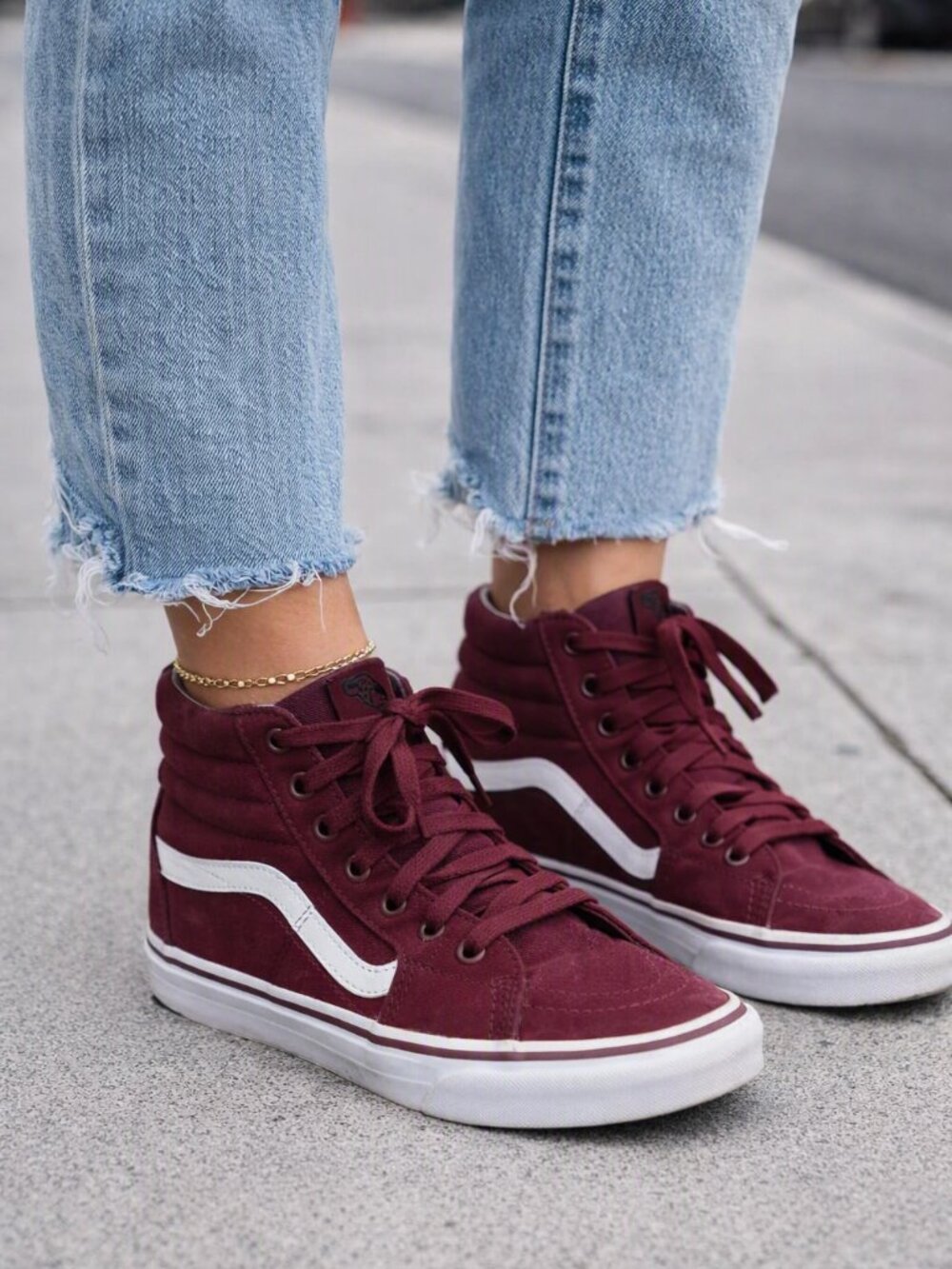 Vans High-Top Skate Sneakers in Burgundy and White